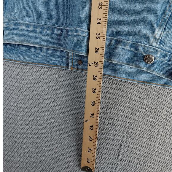 Vintage Tyca USA Denim Trucker Jacket Womens XXL Blue Fade Embossed Curves 80s - Picture 11 of 13